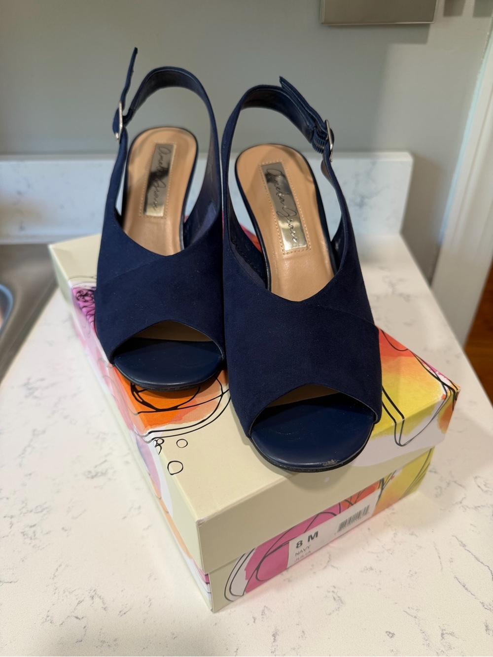 Blue Suede Peep-Toe Heels